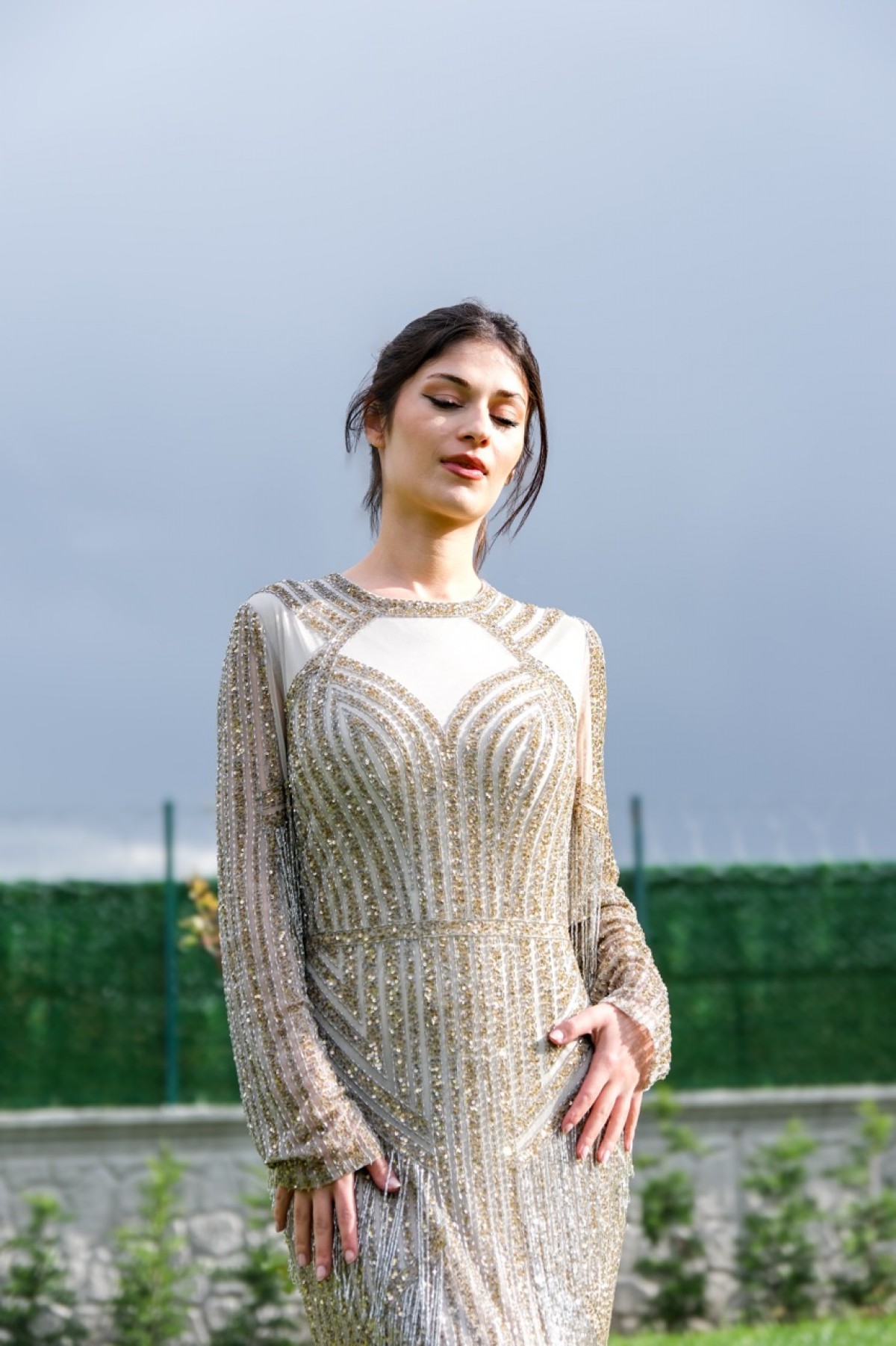 Ravi Rental Dress Lenora Gold Elbise