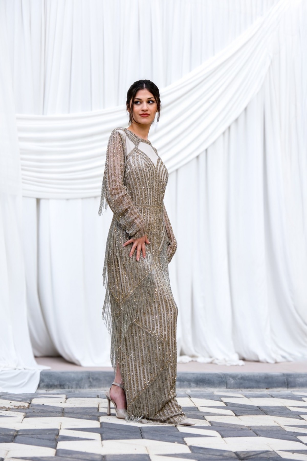 Ravi Rental Dress Lenora Gold Elbise