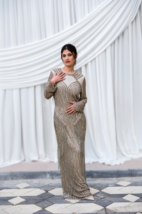 Ravi Rental Dress Lenora Gold Elbise
