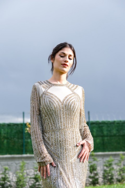 Ravi Rental Dress Lenora Gold Elbise